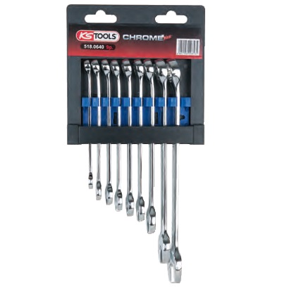 CHROME + COMBI SPANNER SET, 9PCS, 8-19MM