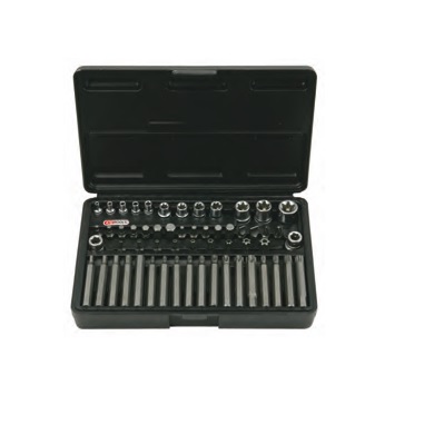 TX SOCKET + BIT SET, 57PCS, 1/4" + 1/2" + 3/8