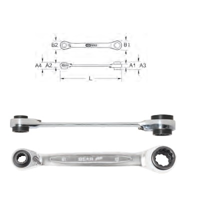 GEAR + 4IN1 RATCHET SPANNER, 8X11MM + 9X10MM