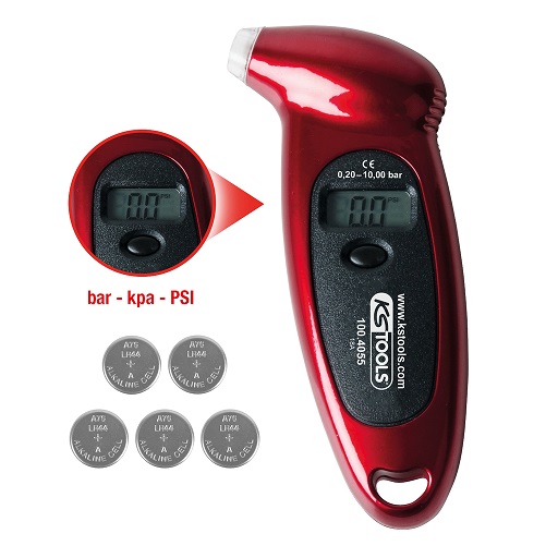 Digital tyre pressure gauge, 0.20-10.0 bar