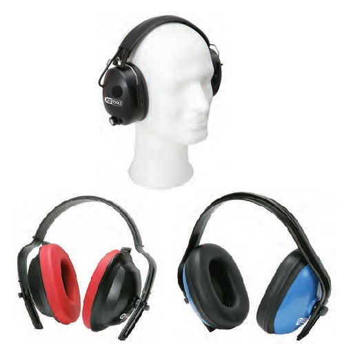 Padded ear defenders with headband - red