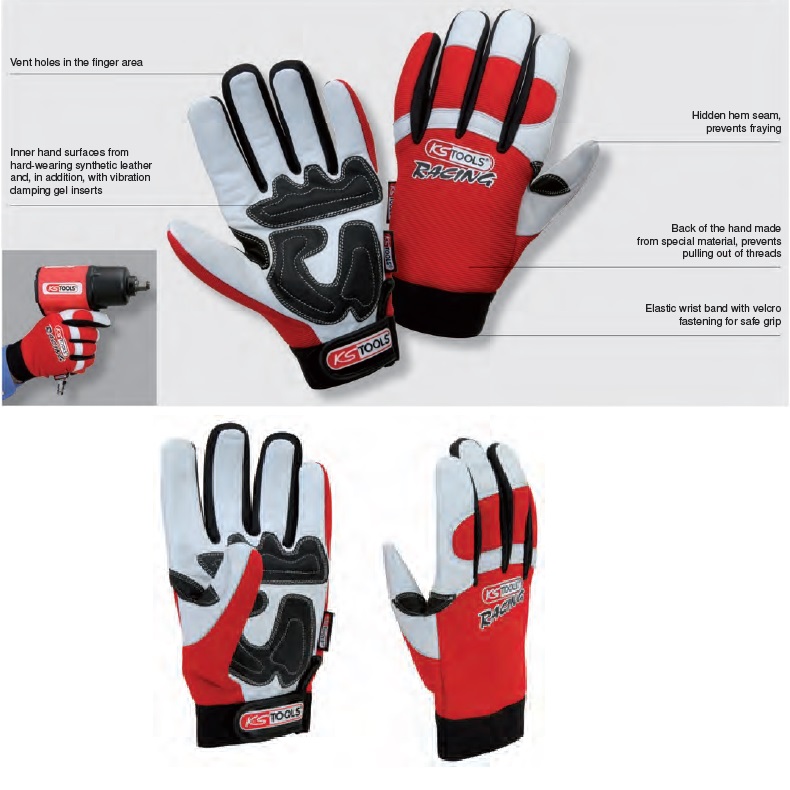 KS Tools 310.0250 Large Gloves Leather Grip 