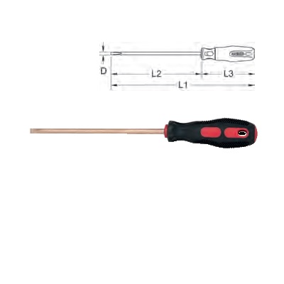 BERYLLIUM + SCREWDRIVER, PARALLEL BLADE, FOR SLOTTED HEAD SCREWS 3X75MM